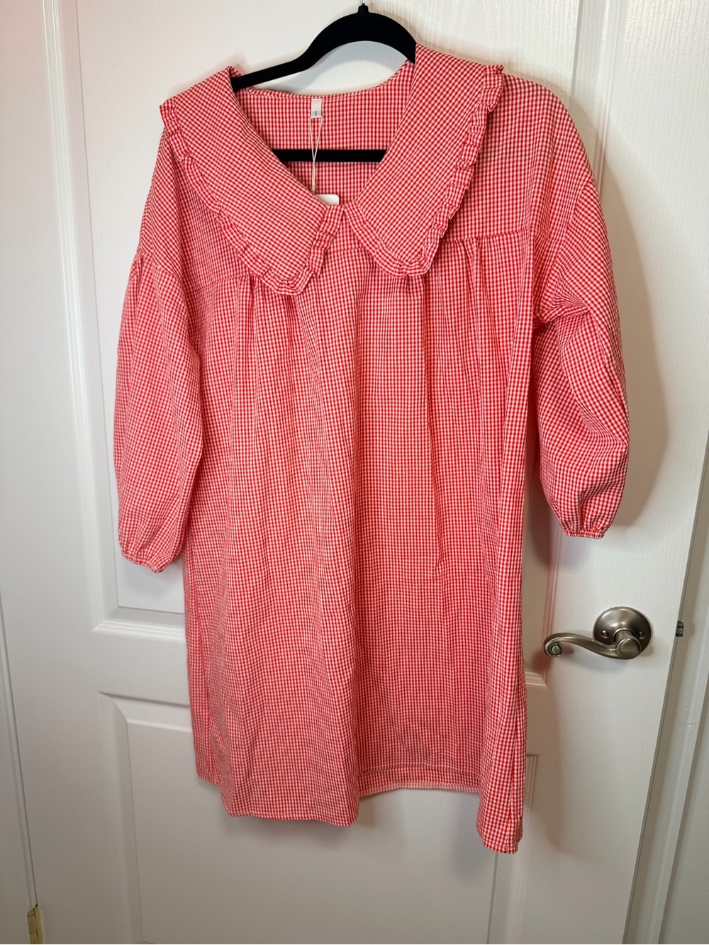 Fashion Nova Red Gingham Long Sleeve Peter Pan Collar Dress